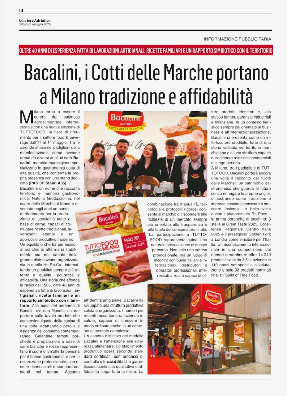 Il Corriere Adriatico parla di Bacalini